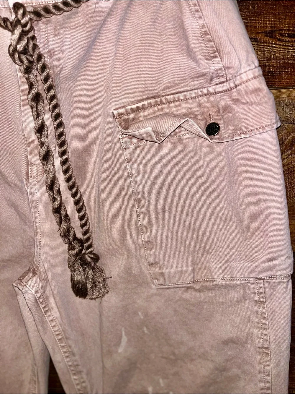Free People Blush Pink Cropped Cargo Jeans with Braided Belt